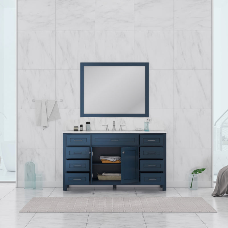 Alya Bath Norwalk 60" Single Vanity Blue with Carrera Marble Top HE-101-60S-B-CWMT