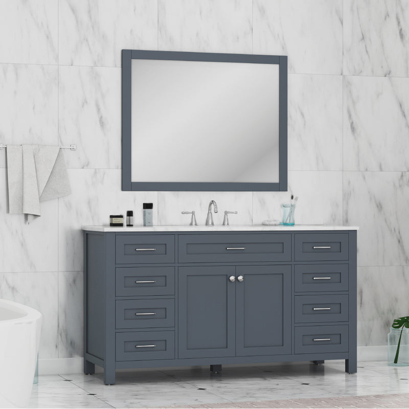 Alya Bath Norwalk 60" Single Vanity in Gray with Carrera Marble Top HE-101-60S-G-CWMT