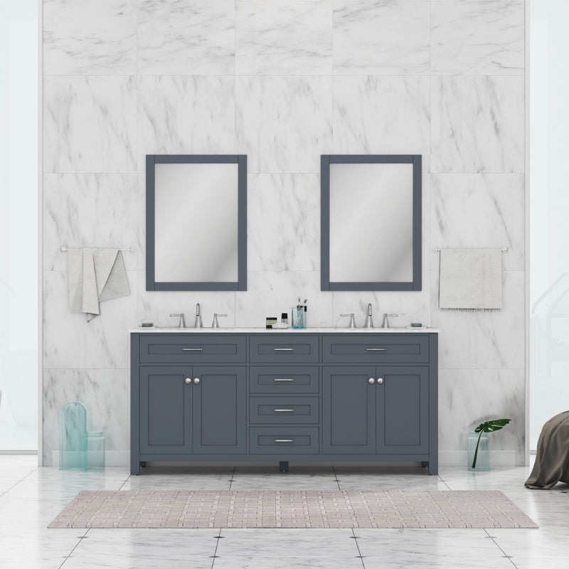 Alya Bath Norwalk 72" Double Vanity in Gray with Carrera Marble Top HE-101-72D-G-CWMT