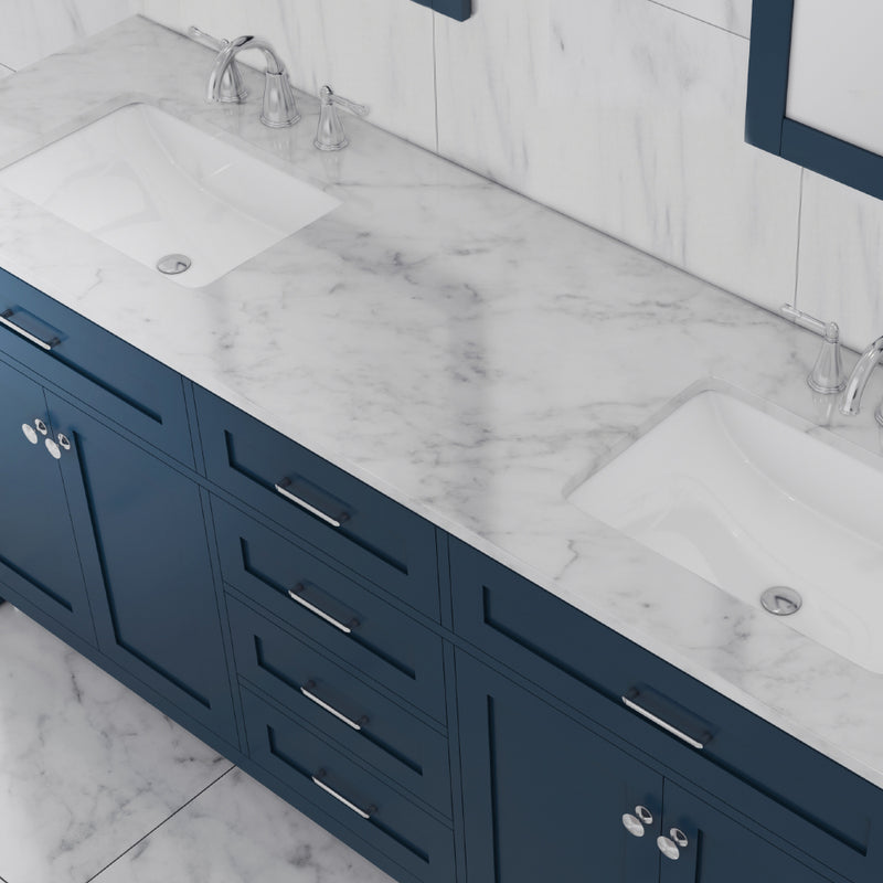 Alya Bath Norwalk 72" Double Vanity Blue with Carrera Marble Top HE-101-72D-B-CWMT