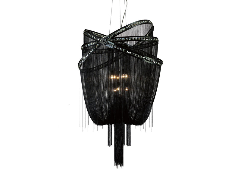 Avenue Lighting Wilshire Blvd. Collection Black Steel Chain Foyear Hanging Fixture Hanging Chandelier Black Chrome/Smoke Crystal HF1610-BLK