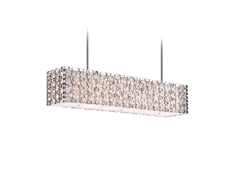 Avenue Lighting Ventura Blvd. Collecton Metal Oval Pattern Rectangle Hanging Fixture Hanging Chandelier Polish Nickel / Ivory Slik Shade HF1701-PN