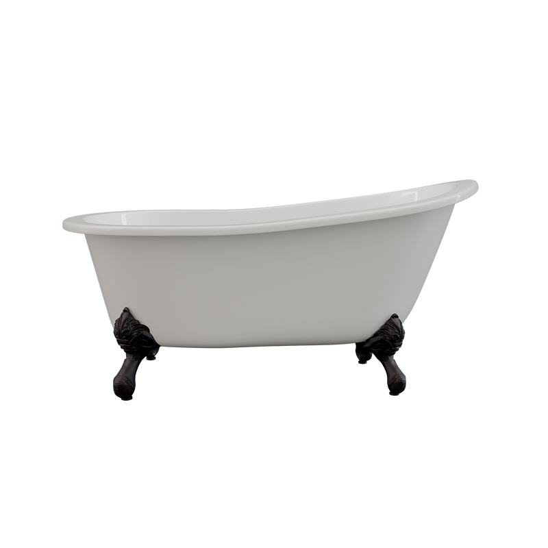 Cambridge Plumbing Cast Iron Slipper Clawfoot Tub 61"x30" No Faucet Drillings BRZ Feet