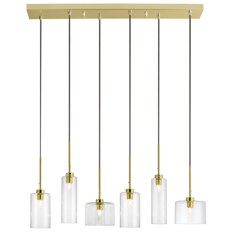 Dainolite 6 Light Halogen Horizontal Pendant Aged Brass with Clear Glass IC-286P-AGB