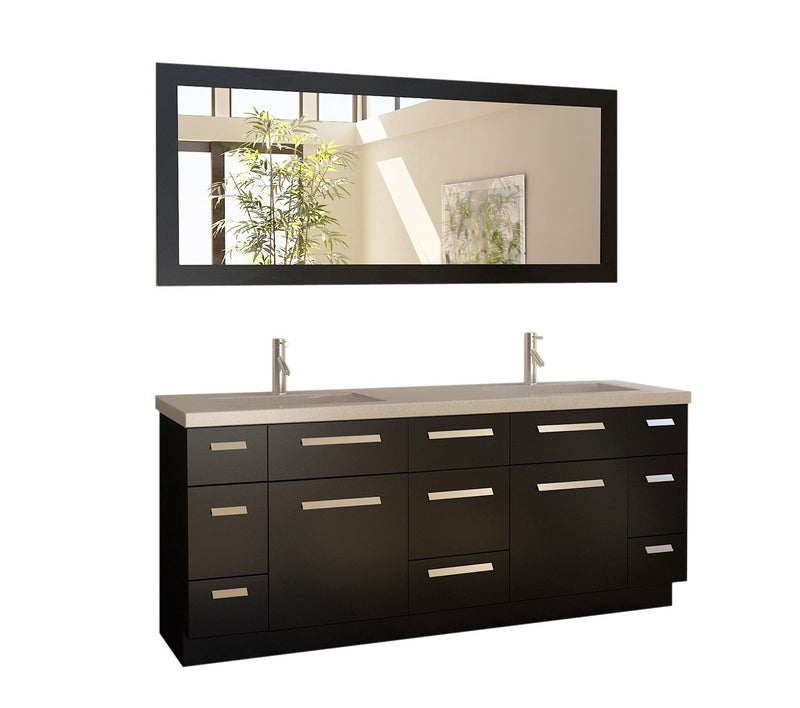 Design Element Moscony 72" Double Sink Vanity Set in Espresso and Matching Mirror in Espresso