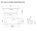 Cambridge Plumbing Cast Iron Double Ended Pedestal Tub 60" x 30" 7" Drillings BN Package