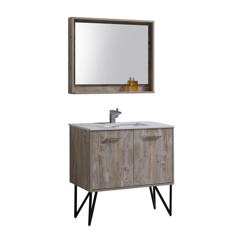 KubeBath Bosco 36" Modern Bathroom Vanity with Quartz Countertop and Matching Mirror KB36NW