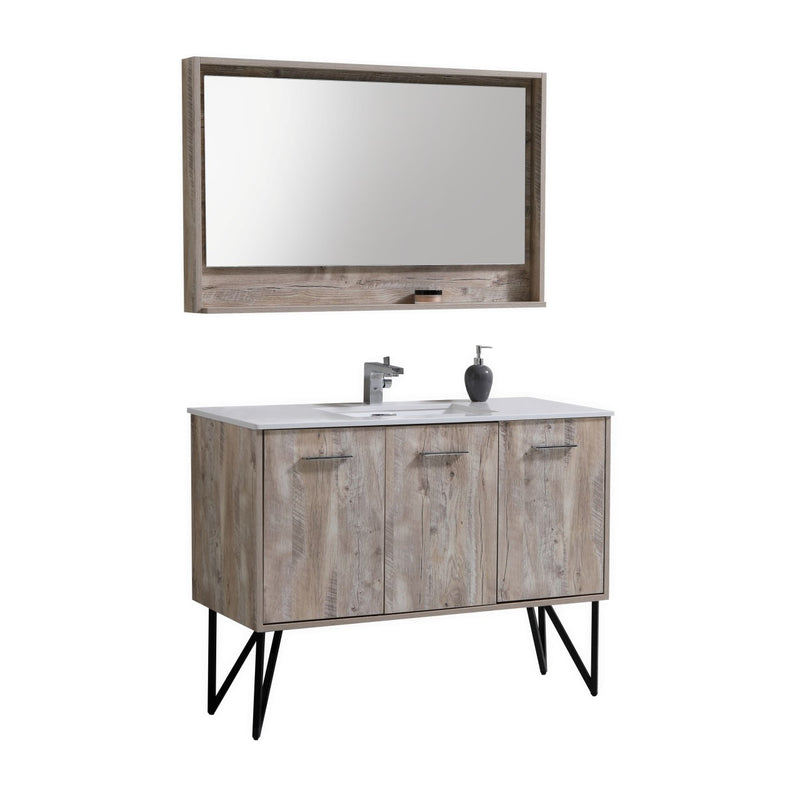 KubeBath Bosco 48" Modern Bathroom Vanity with Quartz Countertop and Matching Mirror KB48NW