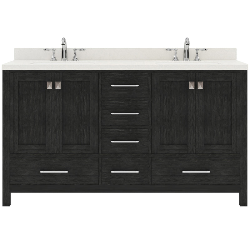 Modern Fittings Caroline Premium 60" Double Bath Vanity with Dazzle Quartz Top and Round Sinks with Zebra Gray