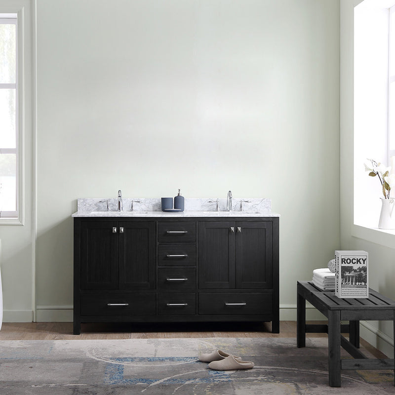 Modern Fittings Caroline Premium 60" Double Bath Vanity with Marble Top and Square Sinks