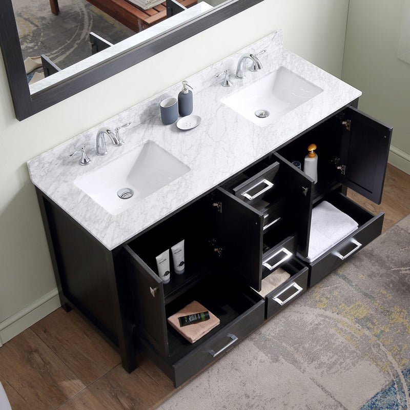 Modern Fittings Caroline Premium 60" Double Bath Vanity with Marble Top and Square Sinks