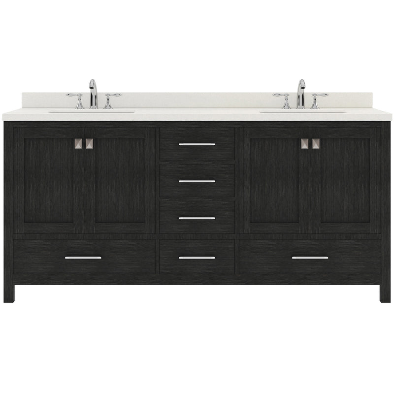 Modern Fittings Caroline Premium 72" Double Bath Vanity with Dazzle White Quartz Top and Round Sinks With Zebra Gray