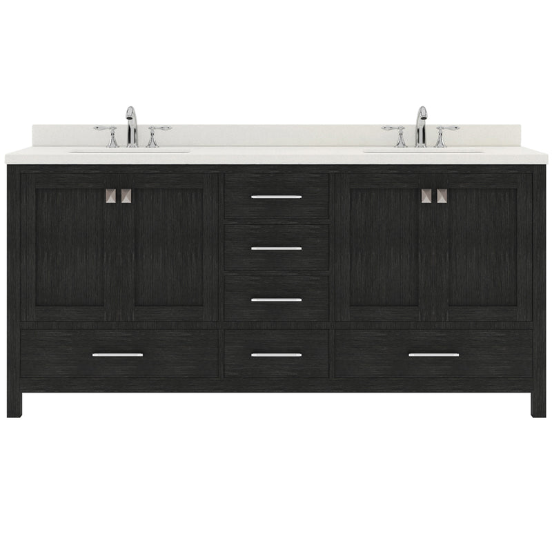 Modern Fittings Caroline Premium 72" Double Bath Vanity with Dazzle White Quartz Top and Square Sinks With Zebra Gray