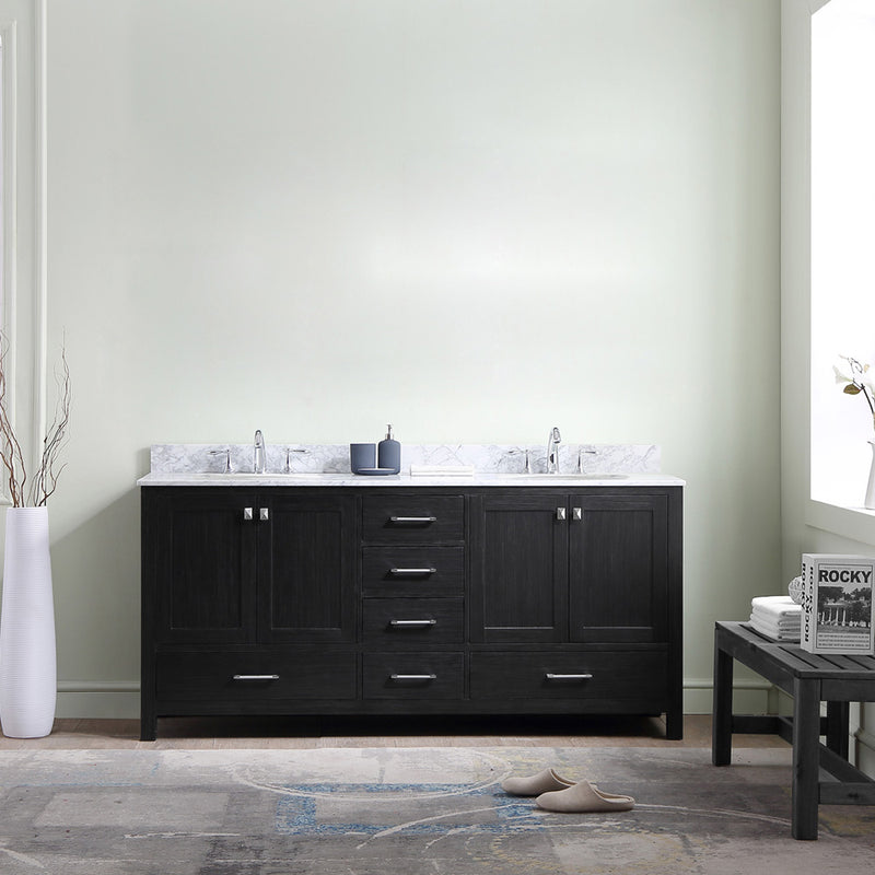 Modern Fittings Caroline Premium 72" Double Bath Vanity with White Marble Top and Round Sinks With Zebra Gray