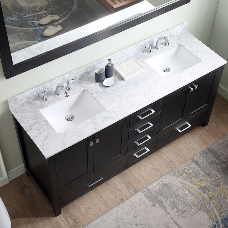 Modern Fittings Caroline Premium 72" Double Bath Vanity with Marble Top and Square Sinks