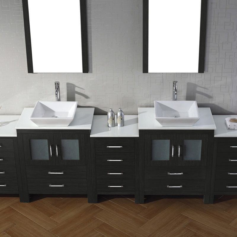 Modern Fittings Dior 110" Double Bath Vanity with Engineered Stone Top and Square Sinks Faucets