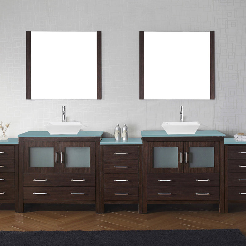 Modern Fittings Dior 126" Double Bath Vanity with Glass Top and Square Sinks Faucets