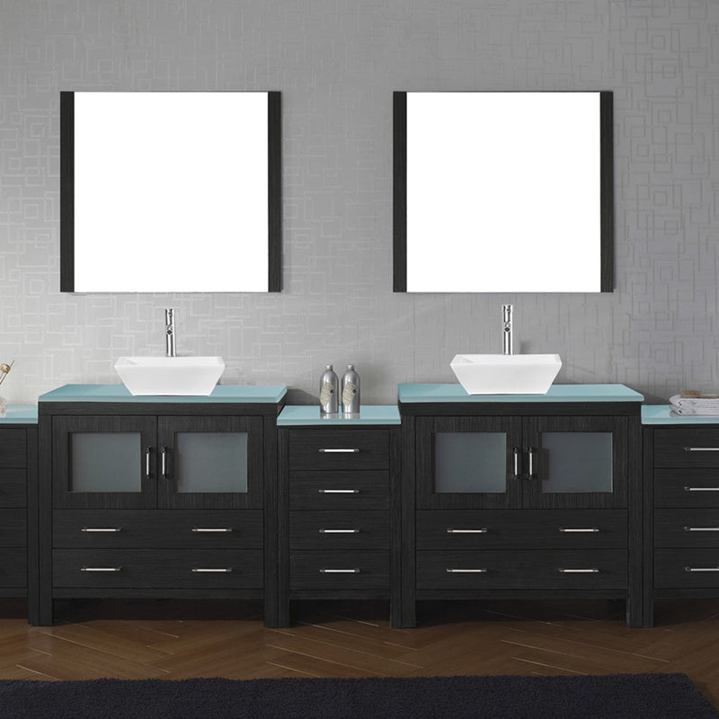 Modern Fittings Dior 126" Double Bath Vanity with Glass Top and Square Sinks Faucets