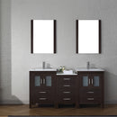 Modern Fittings Dior 66" Double Bath Vanity in Espresso with Top and Integrated Square Sinks Faucets