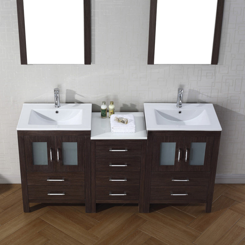 Modern Fittings Dior 66" Double Bath Vanity in Espresso with Top and Integrated Square Sinks Faucets