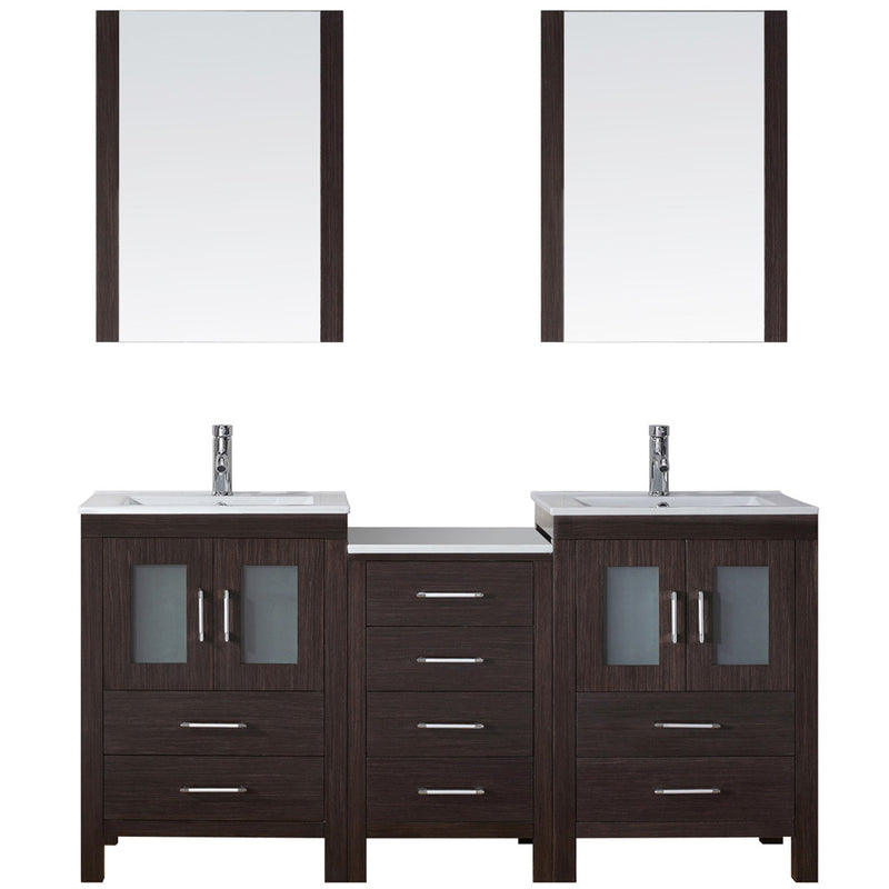 Modern Fittings Dior 66" Double Bath Vanity in Espresso with Top and Integrated Square Sinks Faucets