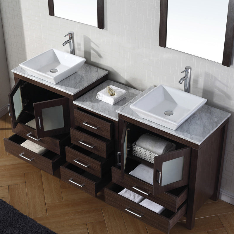 Modern Fittings Dior 66" Double Bath Vanity with Marble Top and Square Sinks Faucets