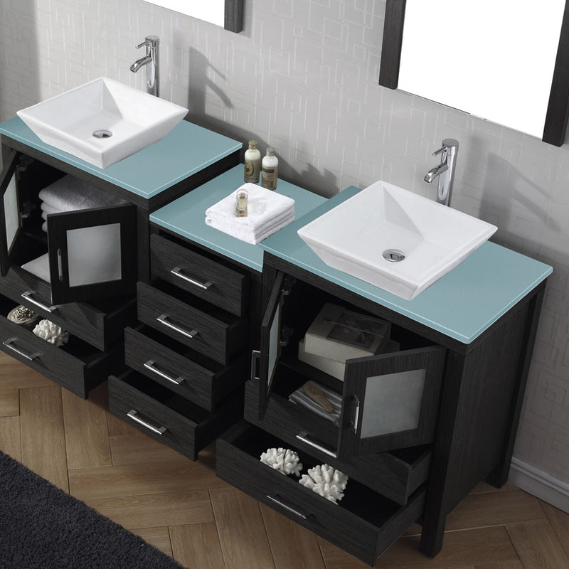 Modern Fittings Dior 74" Double Bath Vanity with Glass Top and Square Sinks Faucets