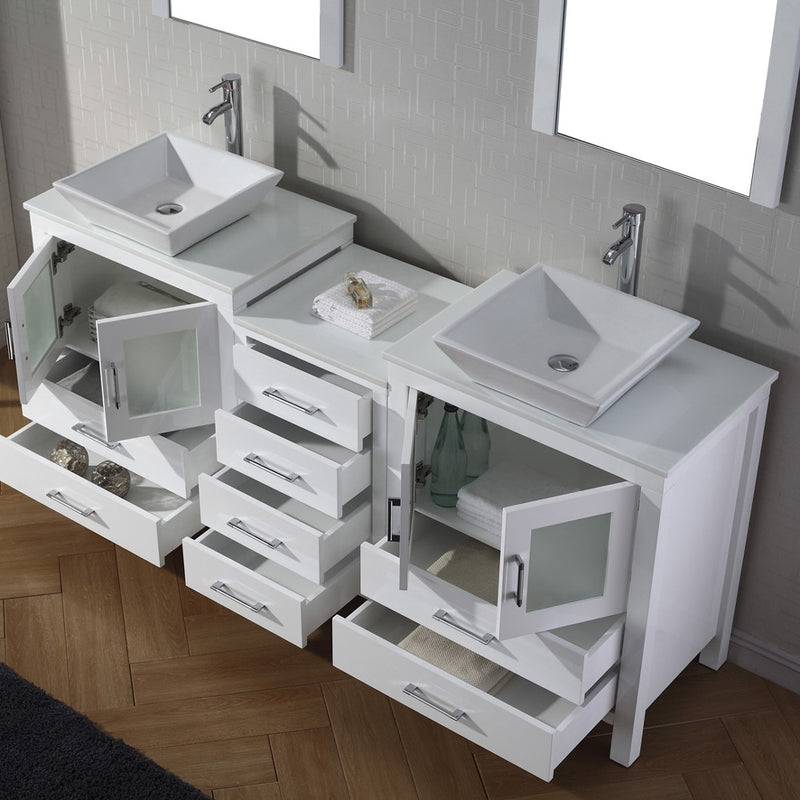 Modern Fittings Dior 74" Double Bath Vanity with Engineered Stone Top and Square Sinks Faucets