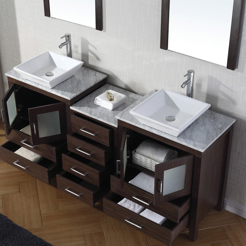 Modern Fittings Dior 74" Double Bath Vanity with Marble Top and Square Sinks Faucets