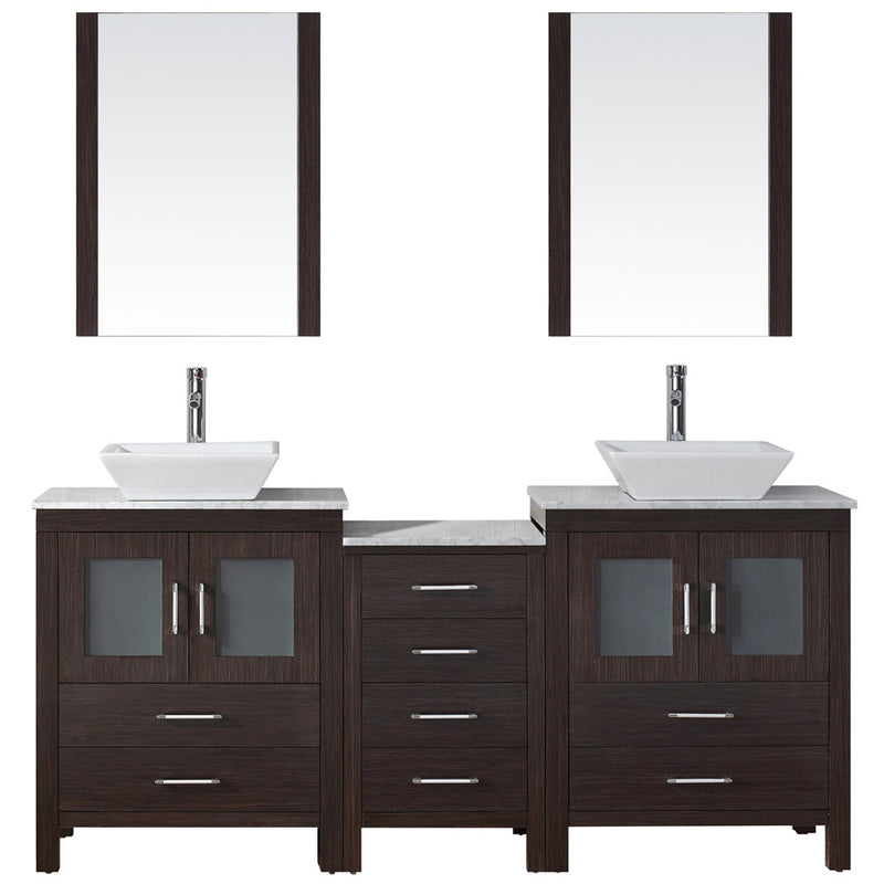 Modern Fittings Dior 74" Double Bath Vanity with Marble Top and Square Sinks Faucets