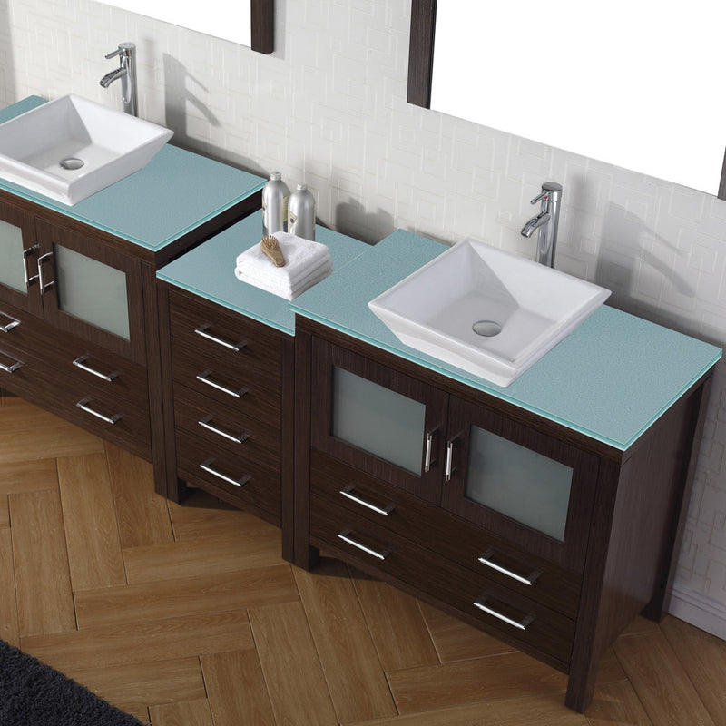 Modern Fittings Dior 90" Double Bath Vanity with Glass Top and Square Sinks Faucets