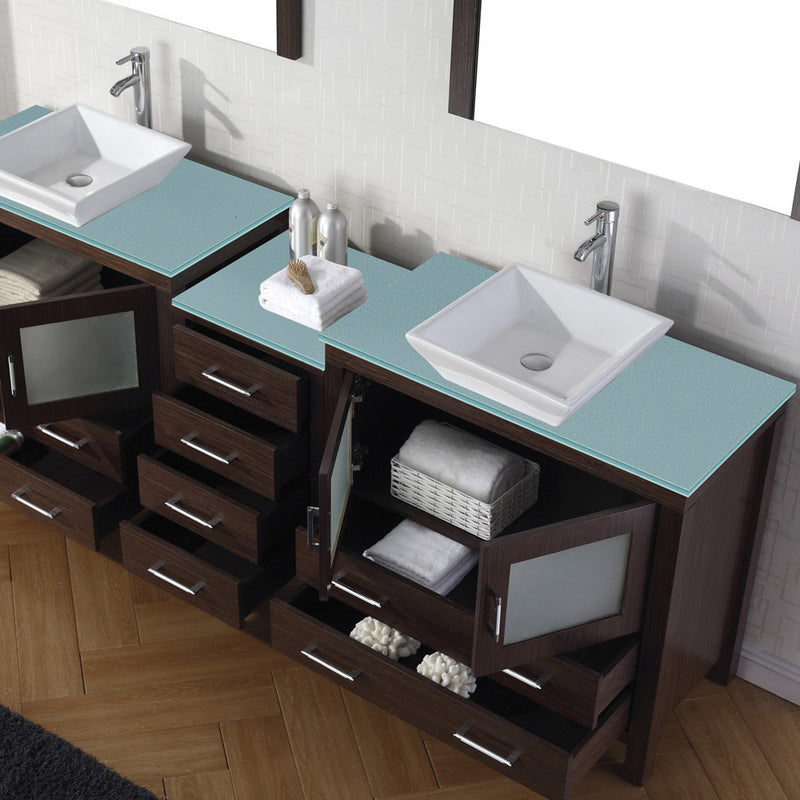 Modern Fittings Dior 90" Double Bath Vanity with Glass Top and Square Sinks Faucets