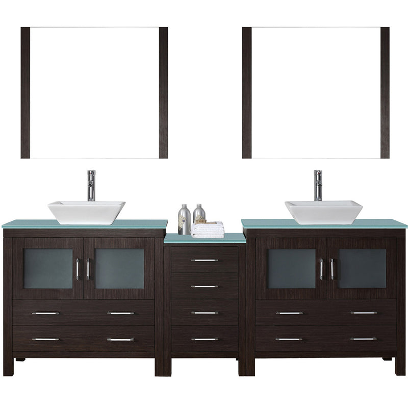 Modern Fittings Dior 90" Double Bath Vanity with Glass Top and Square Sinks Faucets