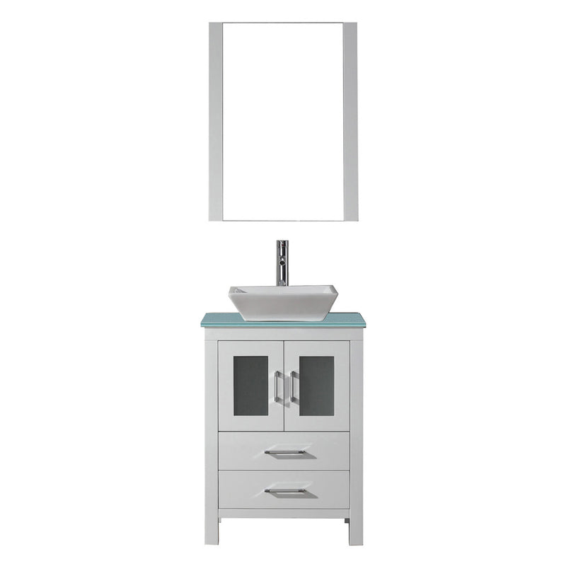 Modern Fittings Dior 24" Single Bath Vanity in White with Green Glass Top and  Sink with Matching Mirror