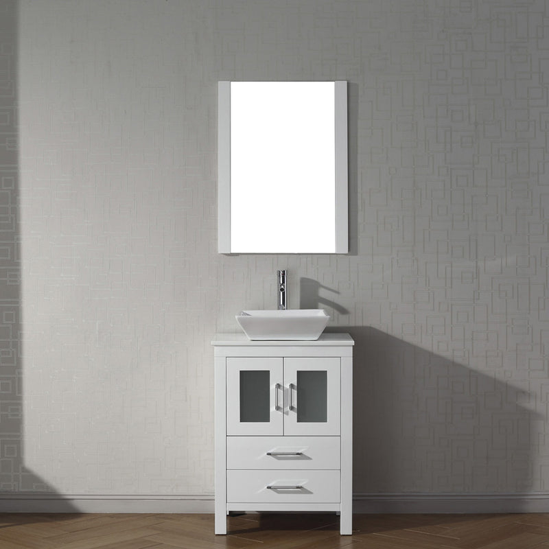 Modern Fittings Dior 24" Single Bath Vanity in White Engineered Stone Top and Square Sink with Matching Mirror