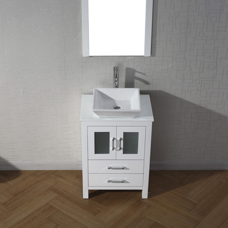 Modern Fittings Dior 24" Single Bath Vanity in White Engineered Stone Top and Square Sink with Matching Mirror