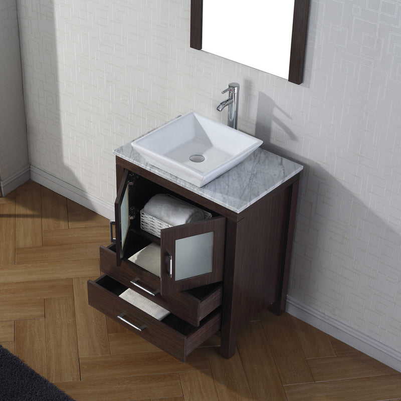 Modern Fittings Dior 24" Single Bath Vanity in White Marble Top and Square Sink with Matching Mirror