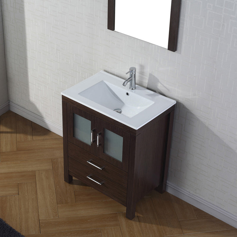 Modern Fittings Dior 28" Single Bath Vanity in White Ceramic Top and Integrated Square Sink with Matching Mirror