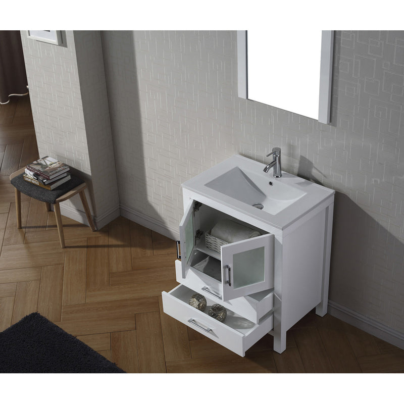 Modern Fittings Dior 28" Single Bath Vanity in White Ceramic Top and Integrated Square Sink with Matching Mirror