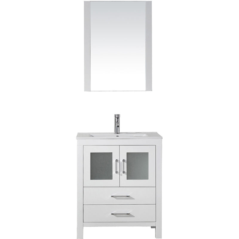 Modern Fittings Dior 28" Single Bath Vanity in White Ceramic Top and Integrated Square Sink with Matching Mirror