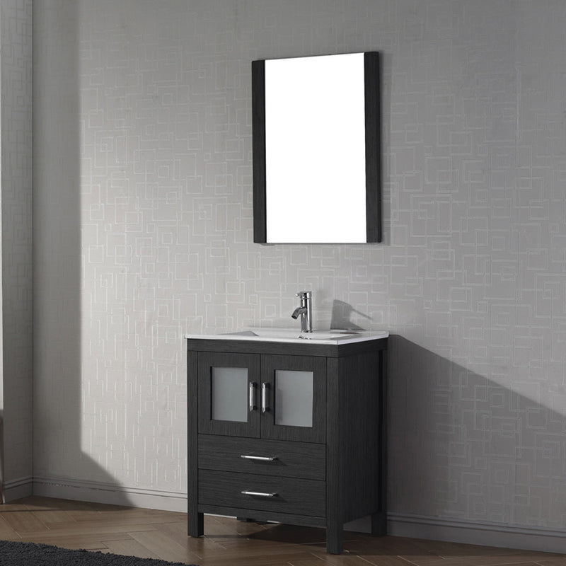 Modern Fittings Dior 28" Single Bath Vanity in White Ceramic Top and Integrated Square Sink with Matching Mirror