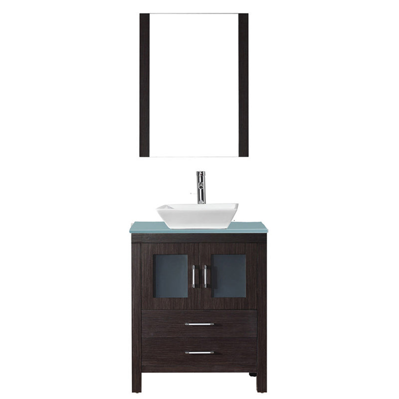 Modern Fittings Dior 28" Single Bath Vanity in Green Glass Top and Square Sink with Matching Mirror