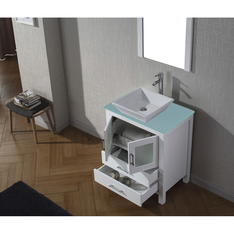 Modern Fittings Dior 28" Single Bath Vanity in Green Glass Top and Square Sink with Matching Mirror