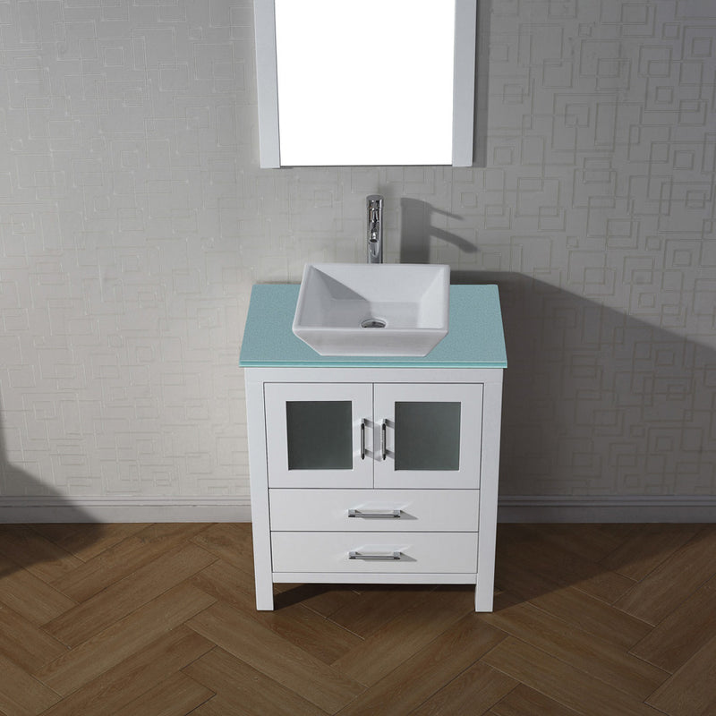 Modern Fittings Dior 28" Single Bath Vanity in Green Glass Top and Square Sink with Matching Mirror