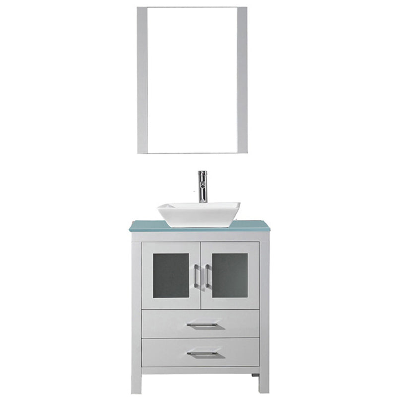 Modern Fittings Dior 28" Single Bath Vanity in Green Glass Top and Square Sink with Matching Mirror