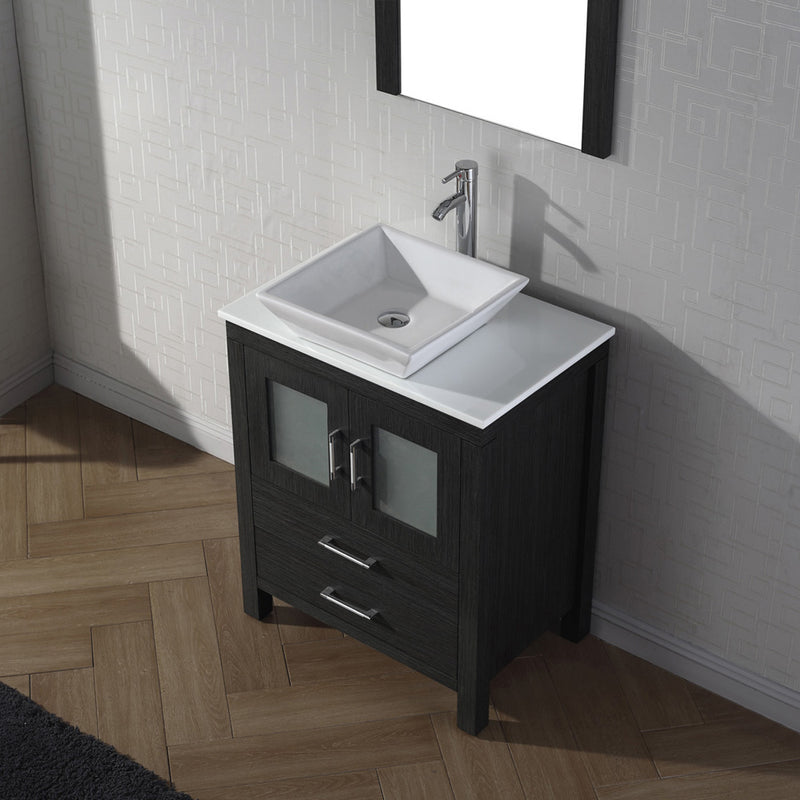 Modern Fittings Dior 28" Single Bath Vanity in White Engineered Stone Top and Square Sink with Matching Mirror