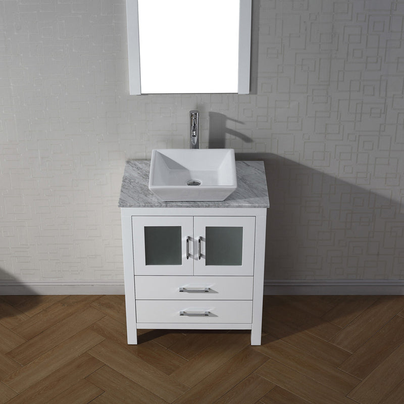 Modern Fittings Dior 28" Single Bath Vanity in White Marble Top and Square Sink with Matching Mirror