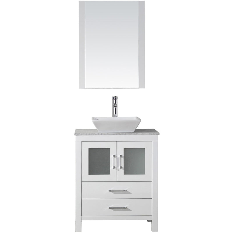 Modern Fittings Dior 28" Single Bath Vanity in White Marble Top and Square Sink with Matching Mirror