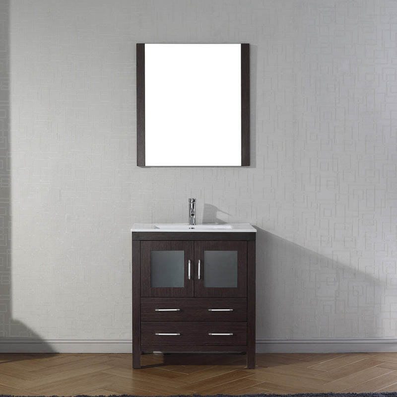 Modern Fittings Dior 30" Single Bath Vanity in White Ceramic Top and Integrated Square Sink with Matching Mirror