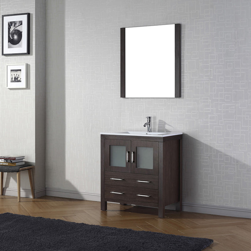 Modern Fittings Dior 30" Single Bath Vanity in White Ceramic Top and Integrated Square Sink with Matching Mirror